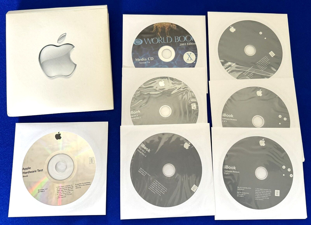 7-2003 Apple Mac iBook OS X Install & Restore Software + World Book Media CDs