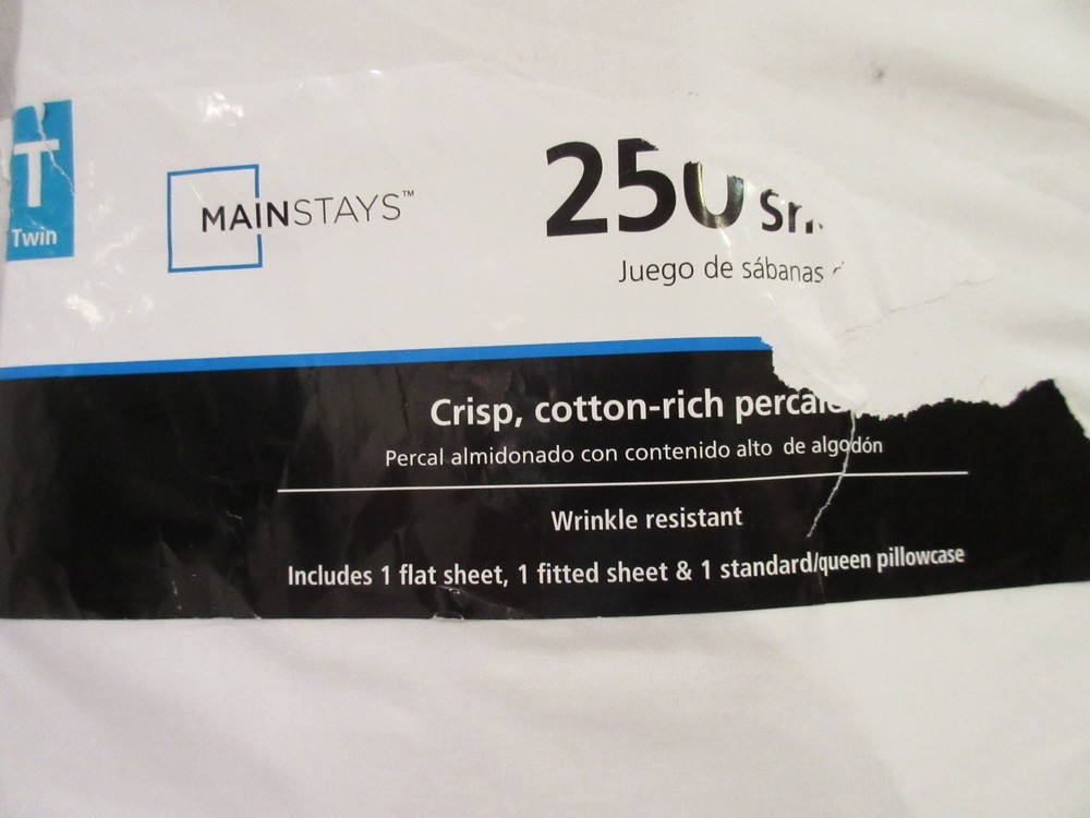 MAINSTAYS 250 THREAD COUNT TWIN SIZE SHEET SET- Arctic White