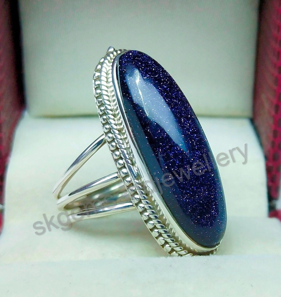 Blue Sandstone Ring 925 Sterling Silver Ring Gemstone Ring Fine Ring All Sizes