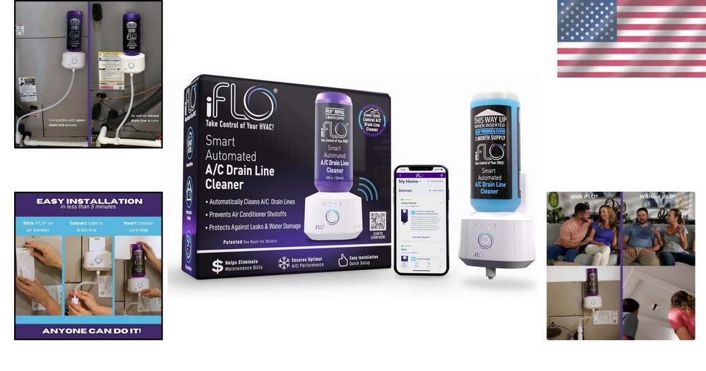 iFLO Smart Automatic HVAC Drain Cleaner - App-Controlled with 36 oz Solution
