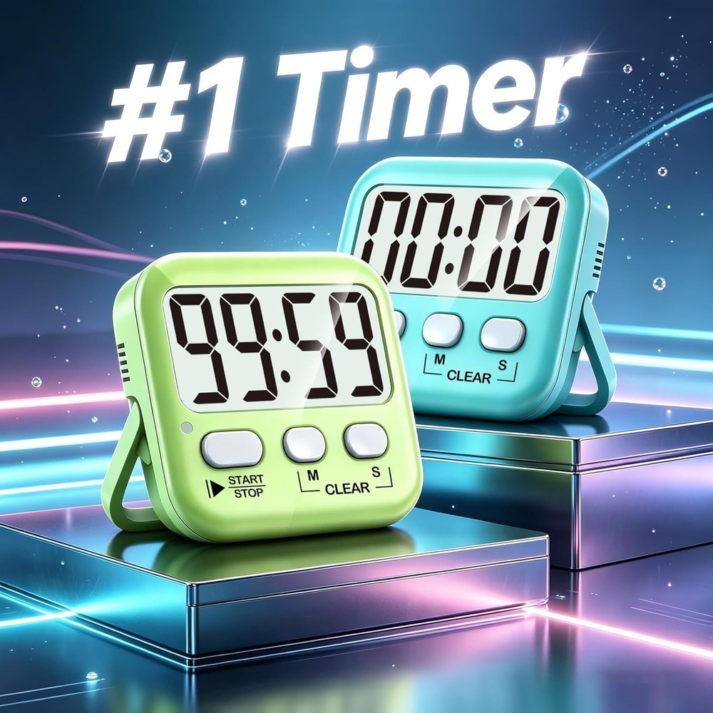 Digital Countdown Timer Set for Kids & Cooking - Loud/Silent Mode + Batteries