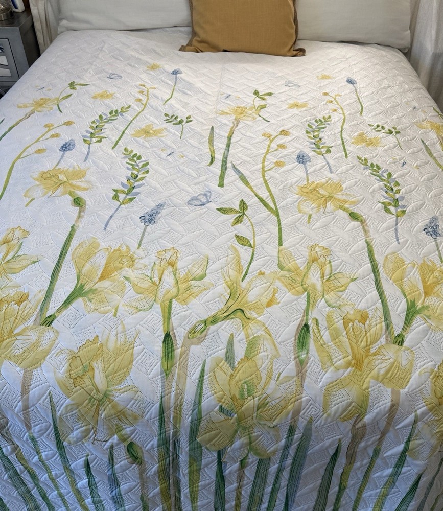 Spring Daffodil Bedspread Full Queen 90x90 Retro Flower Quilted Beartech