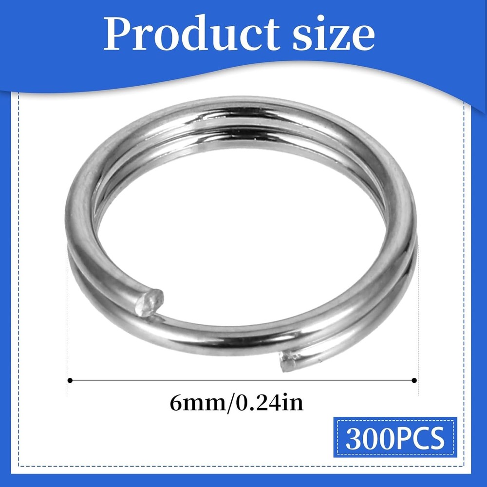 300Pcs 1/4" Small Split Ring for Keychains, Stainless Steel Double silver