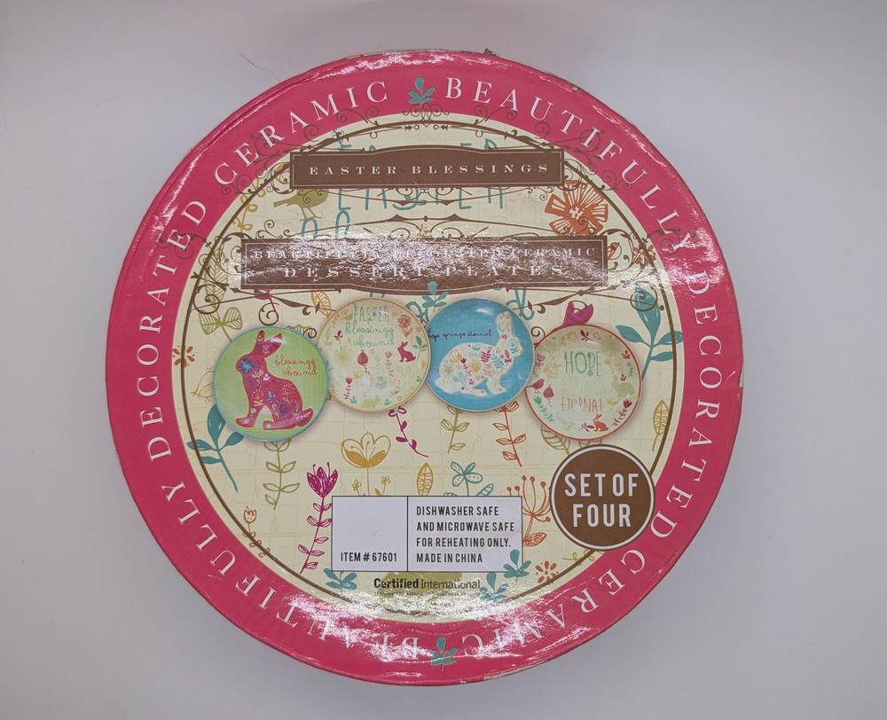 Certified Int'l AMYLEE WEEKS EASTER BUNNY Rabbit Blessings Abound dessert plates