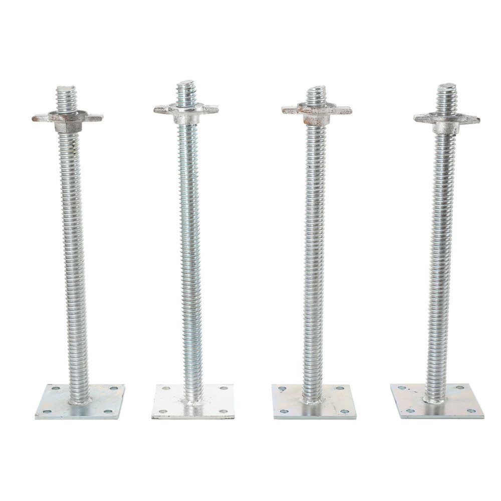4x Adjustable Leveling Jacks Solid Screw Jacks 18" for Scaffolding w/ Base Plate