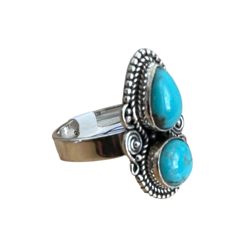 Kingman Turquoise Solid 925 Sterling Silver Ring 6.5