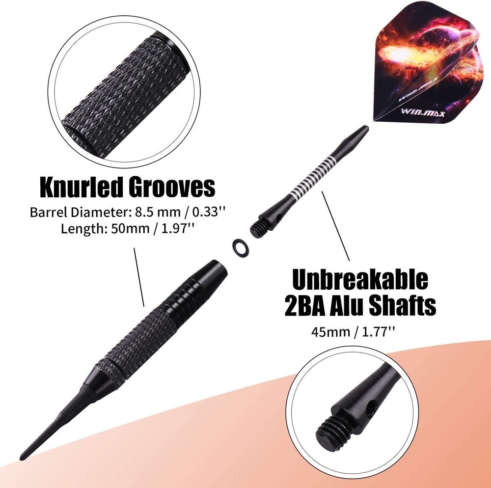 Durable Soft Tip Darts - 12-Piece Set with 100 Tips & Unique Flight Designs