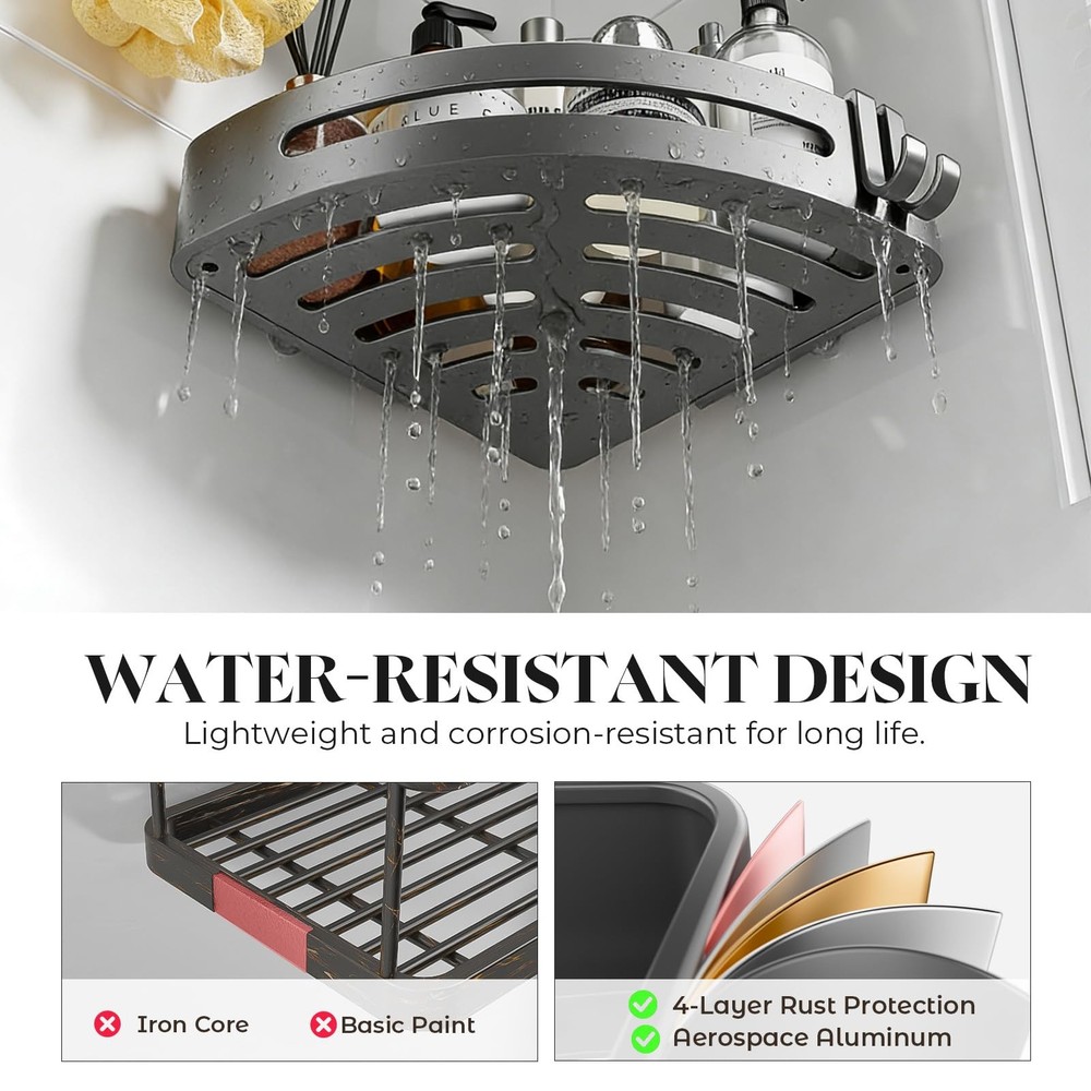 Bathroom Shower Caddy, Suction Cup Corner Shelf,2 Packs Rustproof Wall Mounte...