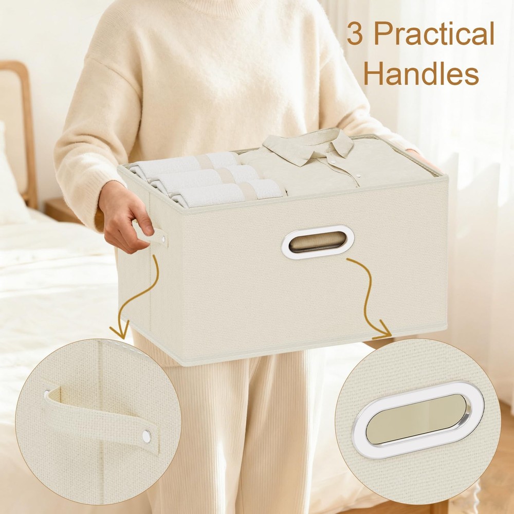 Foldable Cloth Basket with 4 Handles, Decorative Open Storage Boxes, Stackabl...