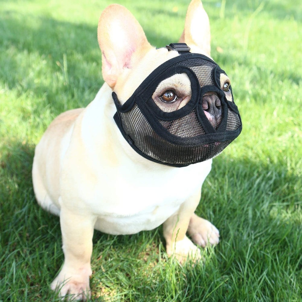 Short Snout Dog Muzzle - Adjustable Breathable Mesh Bulldog Muzzle for Barkin...