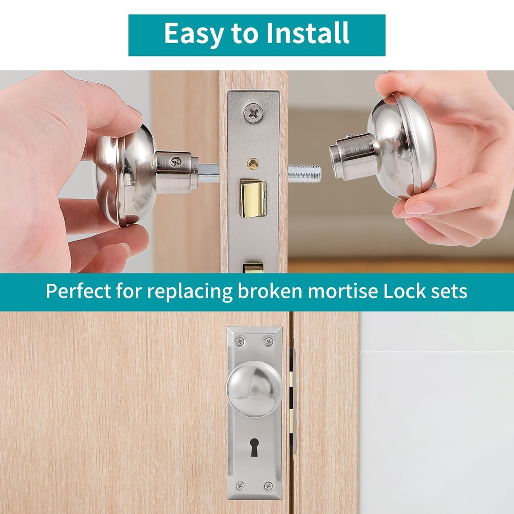2 Pack Brushed Nickel Door Knob Set with Spindle, Old Style Door Knobs Replac...