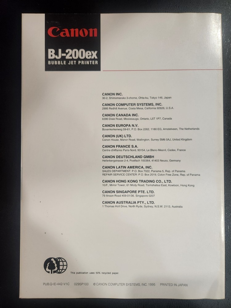 Canon BJ-200ex Bubble Jet Printer User's Manual