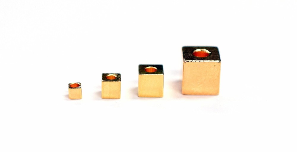 18K Gold Filled Spacer Square Cube Hexagonal Beads,Plain Various Sizes.
