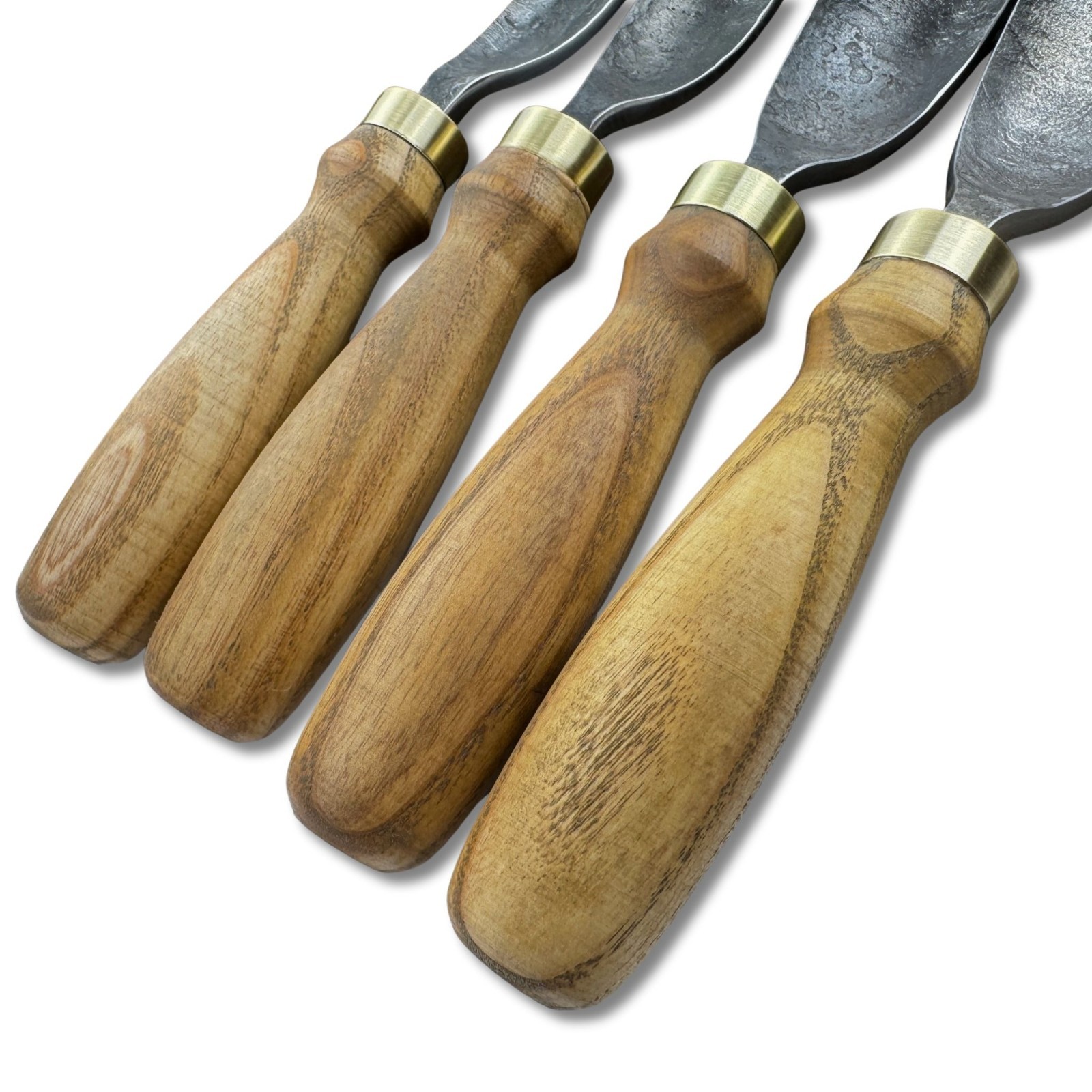 Hand-Forged Bent Gouges – 52100 Steel Blades, Ash Handles, Spoon Carving Tools.