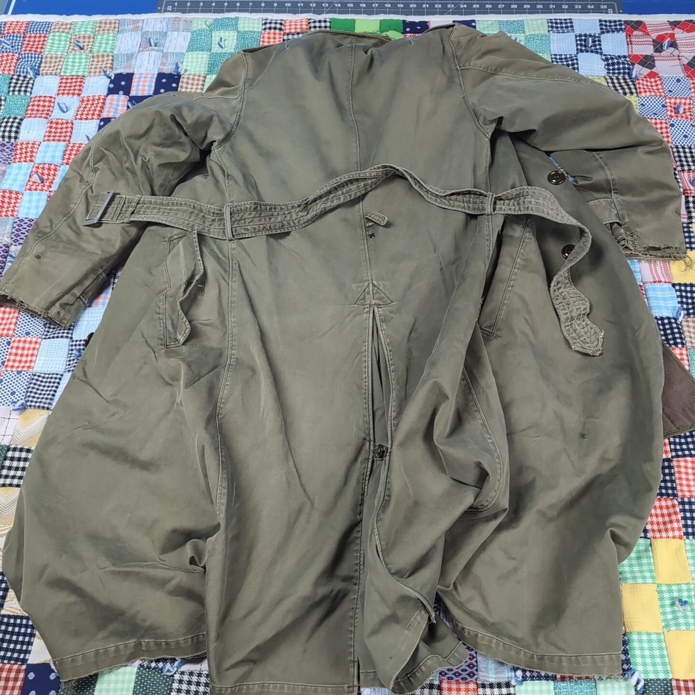 ORIGINAL WWII US ARMY M1938 Trench Coat Jacket Small Long Distressed Wool Liner