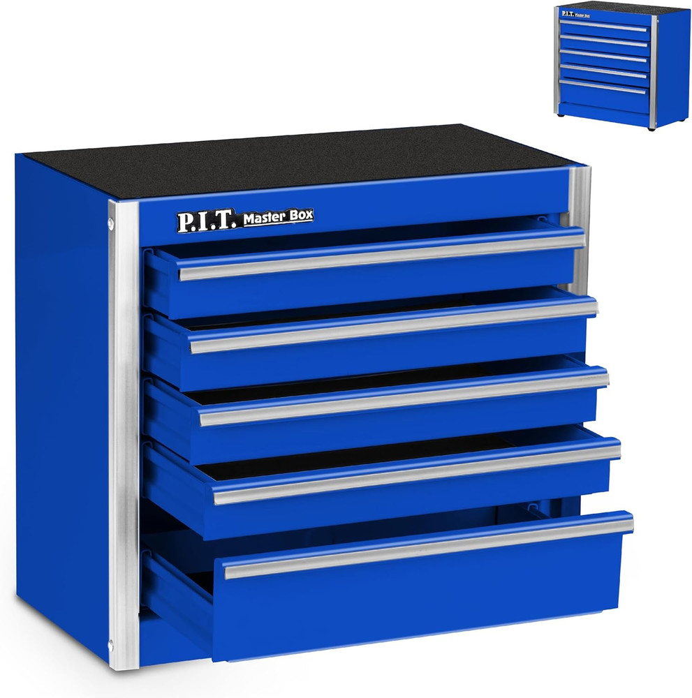 Mini Blue Tool Box, Portable 5-Drawer Micro Roll Cab Steel Stackable Tool Box wi