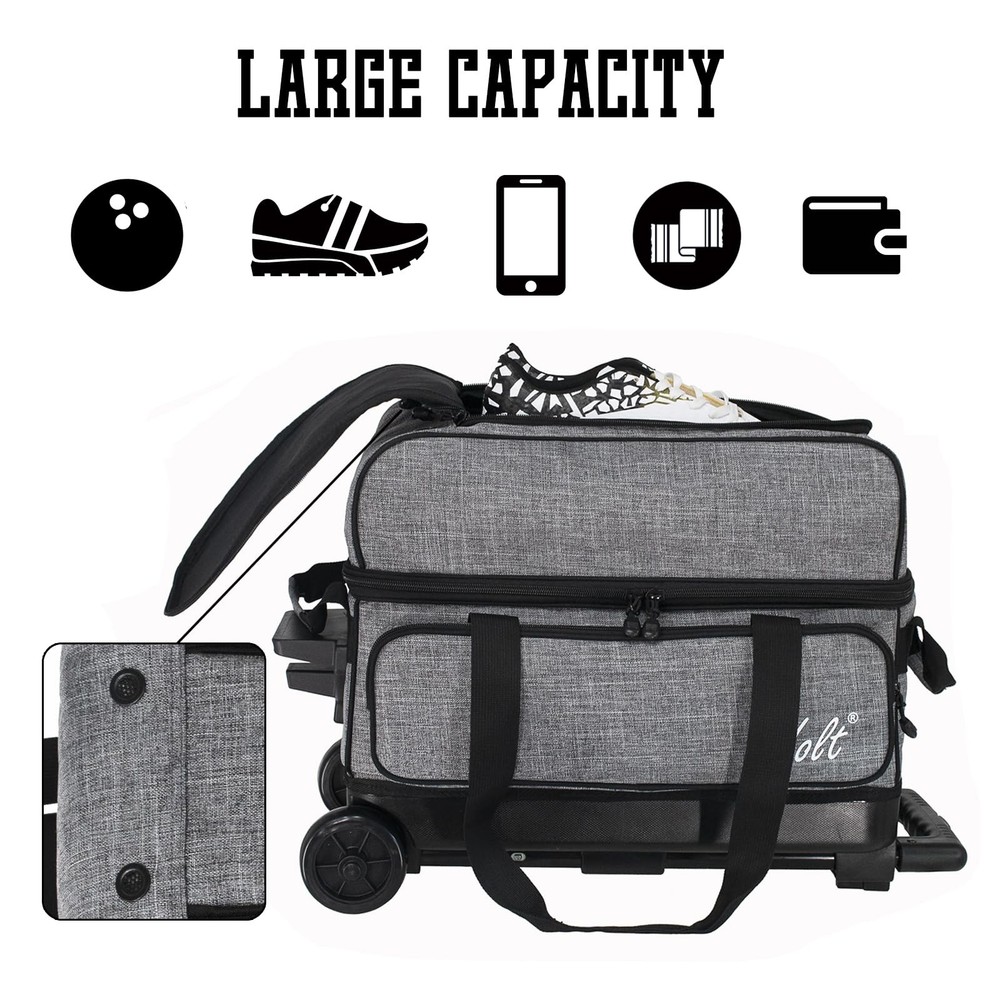WOLT Double Roller 2 Ball Bowling Bag with Separate Shoe Compartment, Large