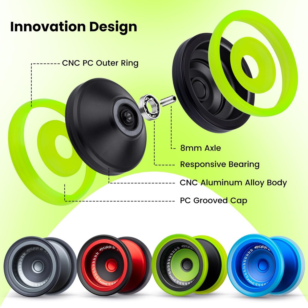 Bi-Material Yoyo for Kids 8-12, Responsive Unresponsive Tricks, 12 Strings