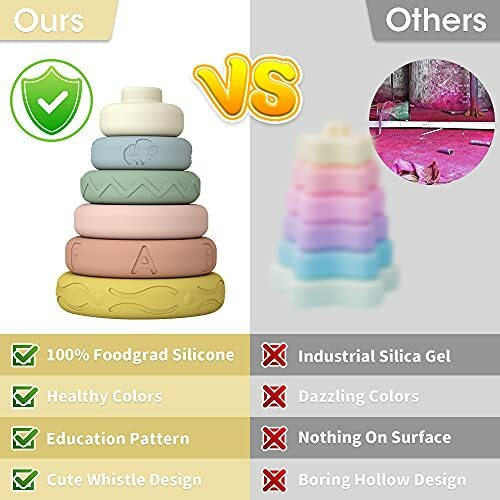 Stacking & Nesting Circle Toy 6 Pc Soft Building Ring Stacker & Teethers,Squeeze