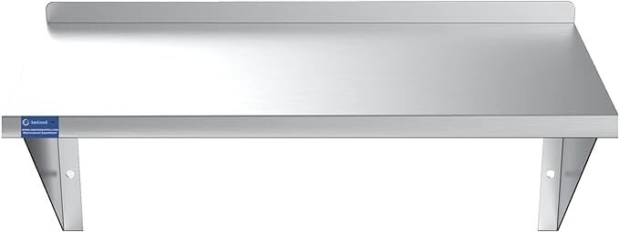 Heavy-Duty Stainless Steel Wall Shelf - Square Edge Metal Kitchen Shelving