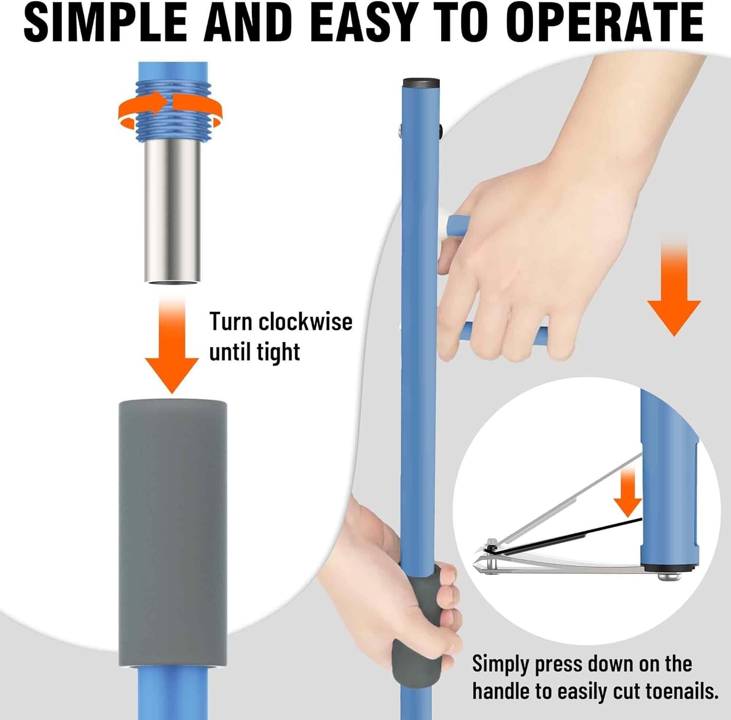 Long Handled Toenail Clippers Wide Jaw Opening-Seniors Thick Nails (XS/S/L)-Blue