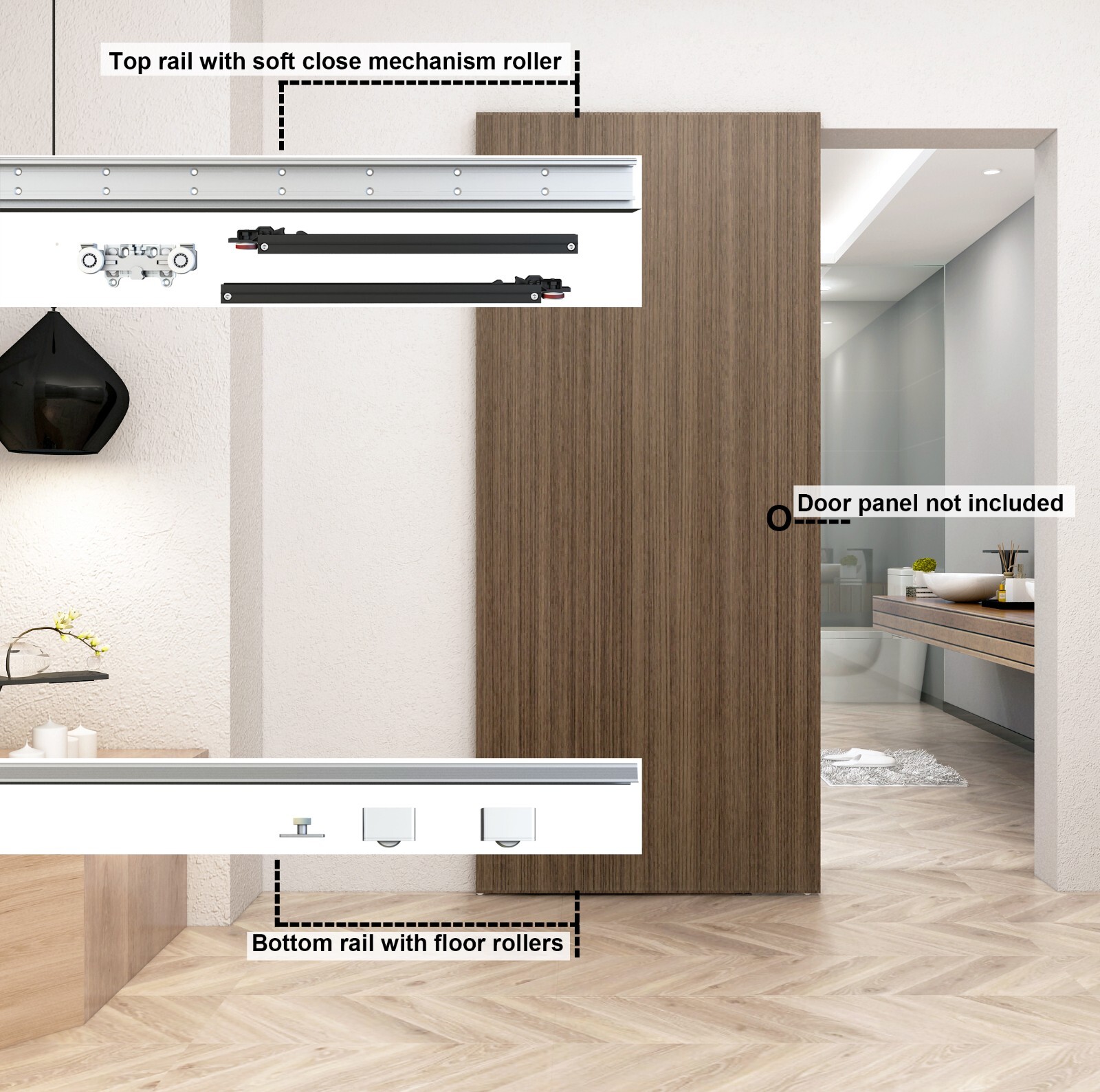 DIYHD Concealed Sliding Barn Door Hardware with Soft Close Mechanism