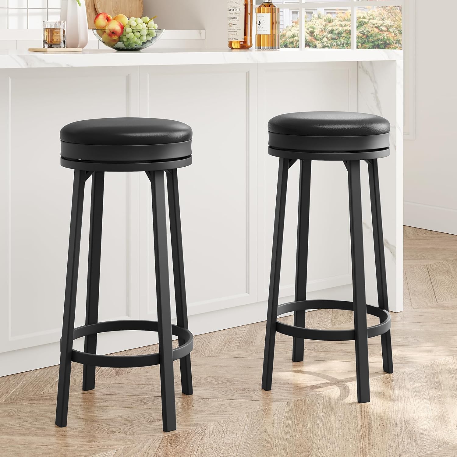 Set of 2/4 Round Bar Stool, Adjustable Swivel Kitchen Pub Chair PU Leathe NEW