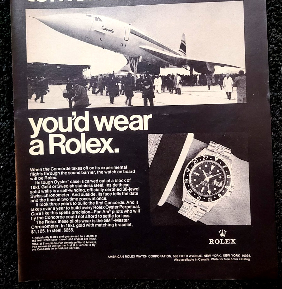 Rolex GMT-Master Original 1970 Vintage Print Ad The Concorde Wall Art