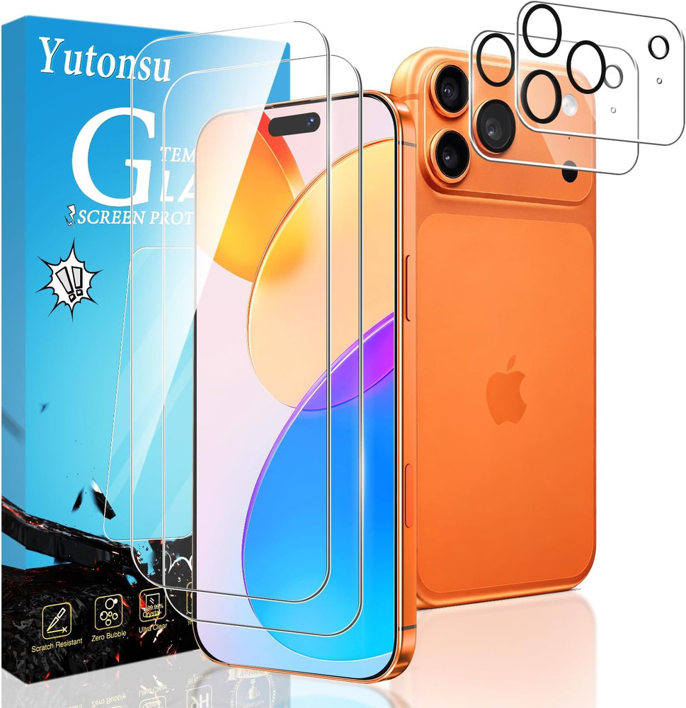 2 Pack Tempered Glass Screen Protector for iPhone 17 Pro Max with 2 Pack Camera