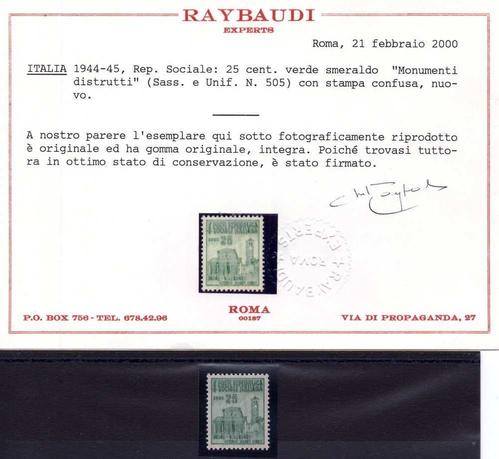 Monuments Destroyed Cent. 25 Varieties Not Catalogued Certified - MNH