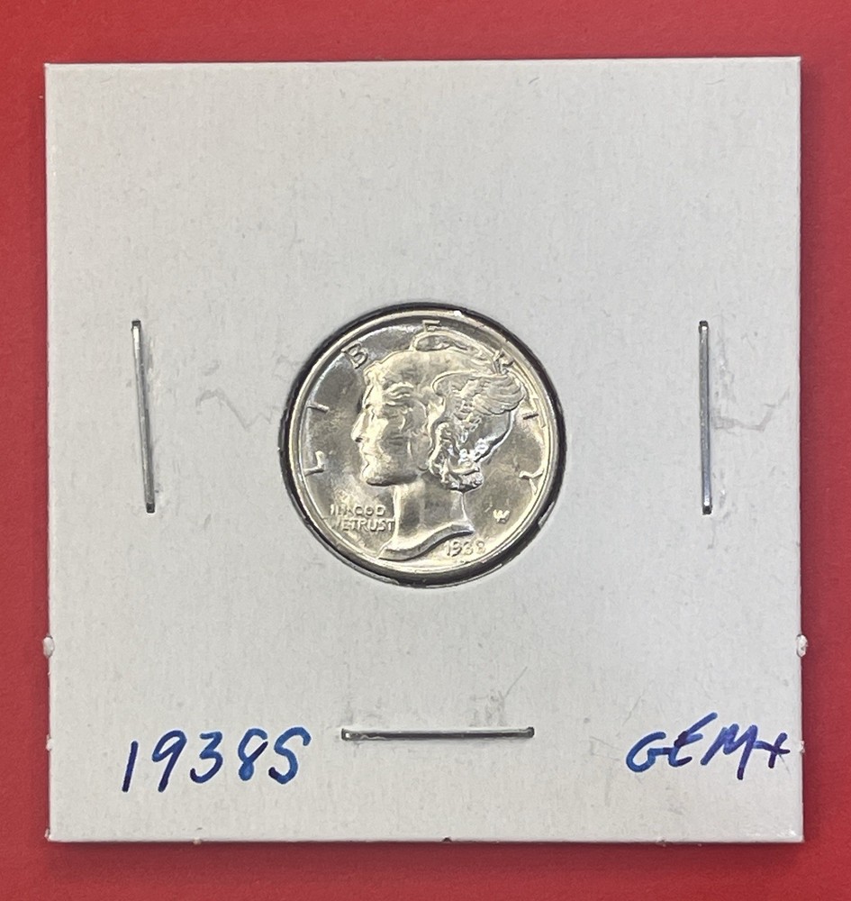 1938 S Mercury Silver Dime, Gem Uncirculated.