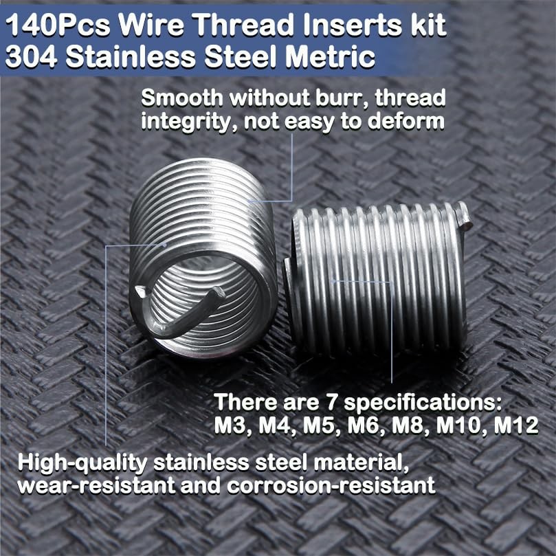 304 Stainless Steel Helical Thread Insert Kit - 140 Pcs Assortment