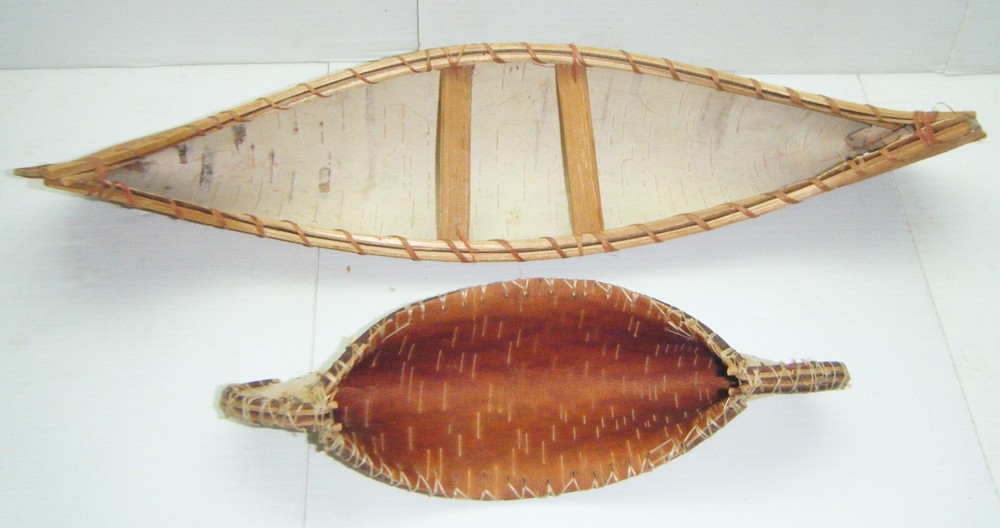2 Vintage Hand-Made Birch Bark Canoes