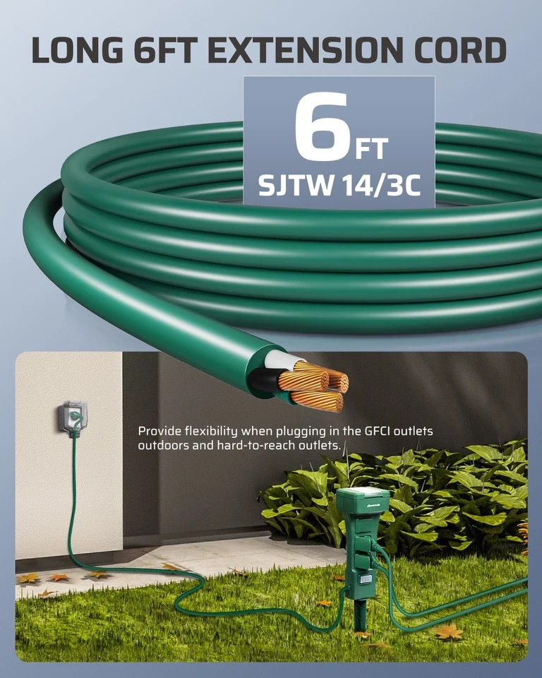 DEWENWILS Outdoor Power Stake Timer Waterproof,100FT Range Remote Control Outlet