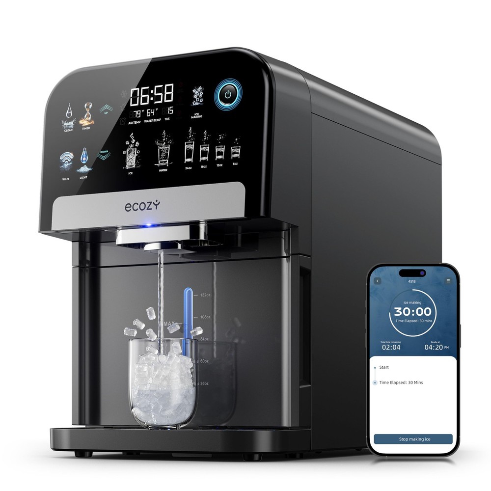 ecozy Nugget Ice Maker Dispenser, Smart 2-in-1 Maker, Dark Gray