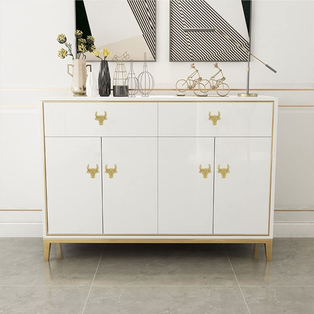 Vintage Animal Cabinet Knobs, Decorative Metal Cattle Cow Head Shape Knobs Pu...