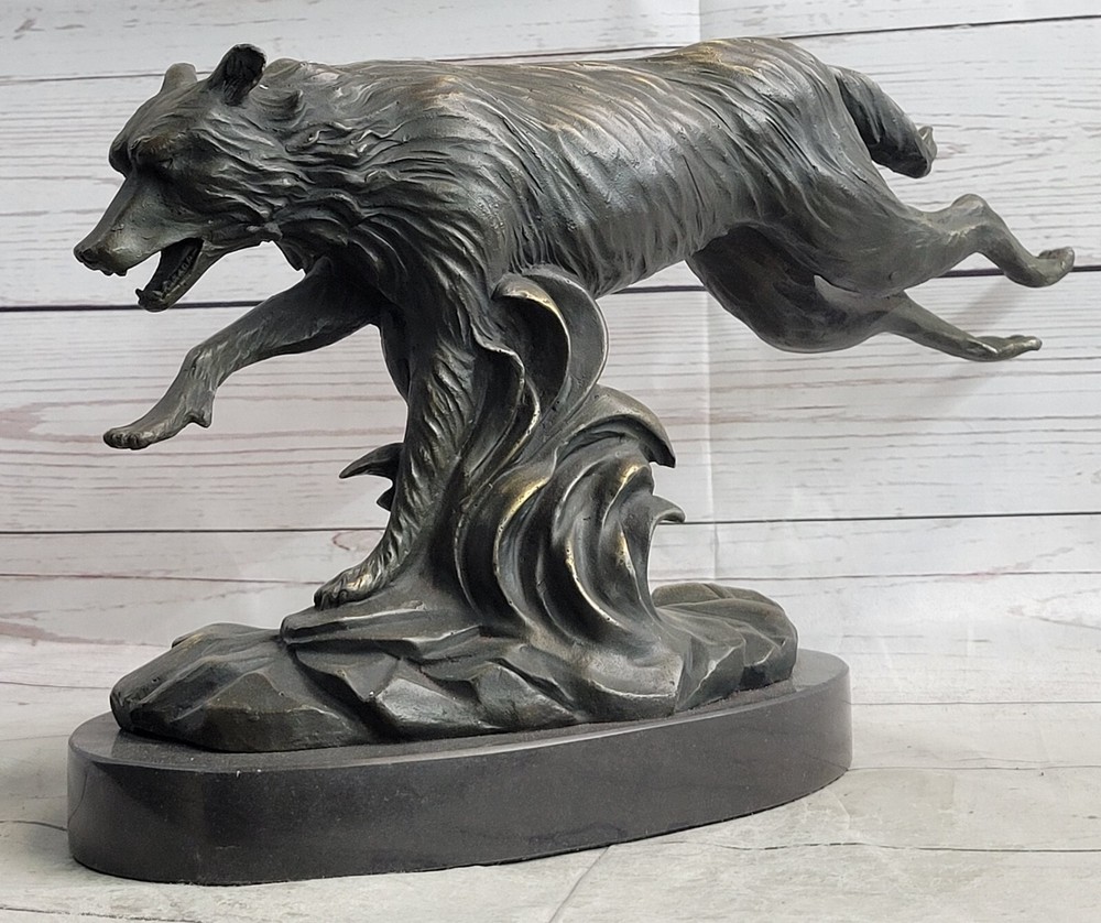 Dynamic Wolf Sculpture C Williams Signed Original Lost Wax Method Office