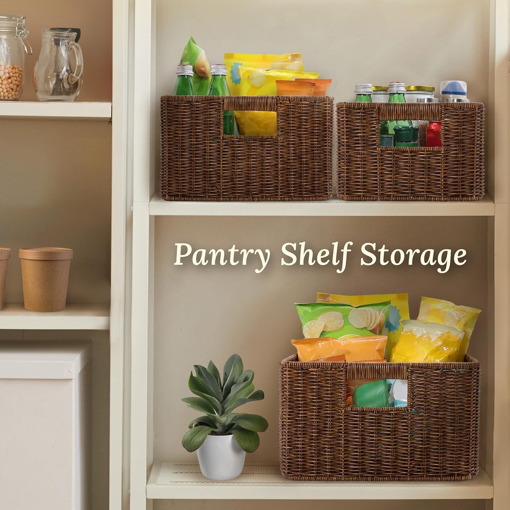 Baskets with Handles, Wicker Storage, Shelf Boxes for Organizing, Decorative ...