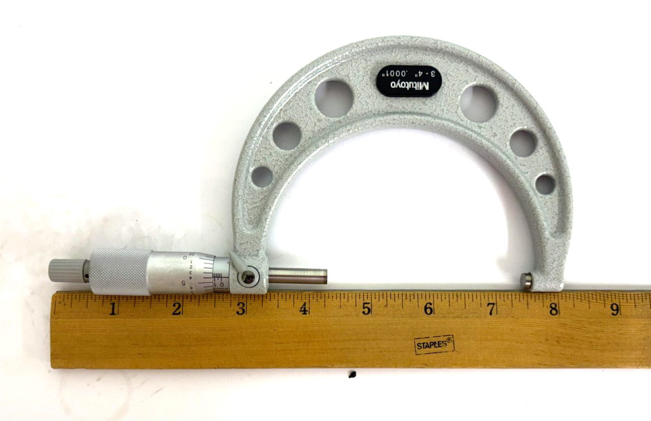 3-4" MITUTOYO MCROMETER 103-218 NEW RATCHET THIMBLE CARBIDE FACE .0001"