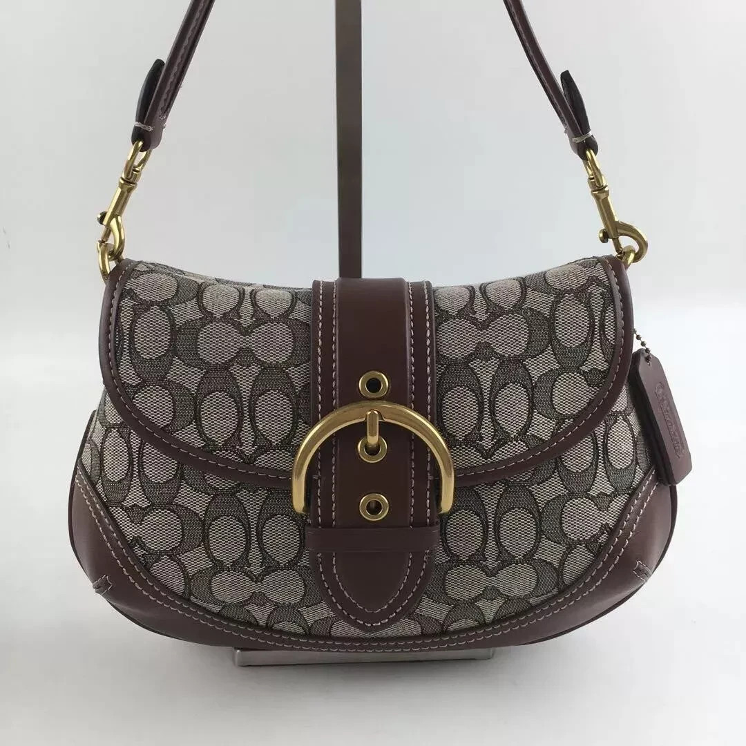 Coach CJ814 Soho Bag Signature Jacquard Maple Brown Shoulder Handbag Outlet