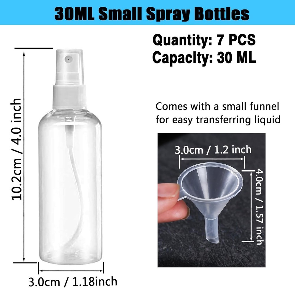 7 Pack 30ml Spray Bottle,Clear Empty Refillable Plastic Bottles,Mini SprayBottle