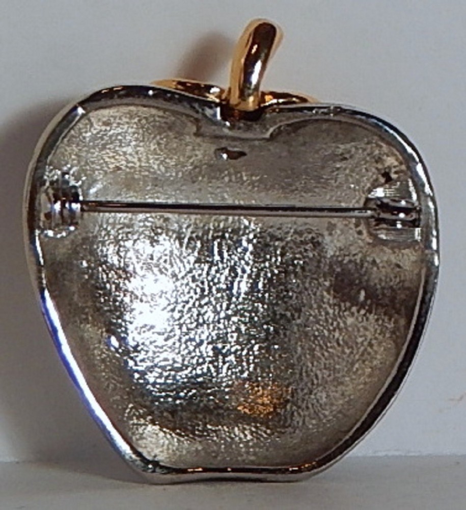 VINT APPLE SILVERTONE MIRROR FINISH FRUIT FIGURAL BROOCH