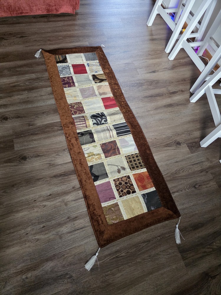 Handmade Patchwork Table Runner 56x19 Earth Tone Quilted Decor