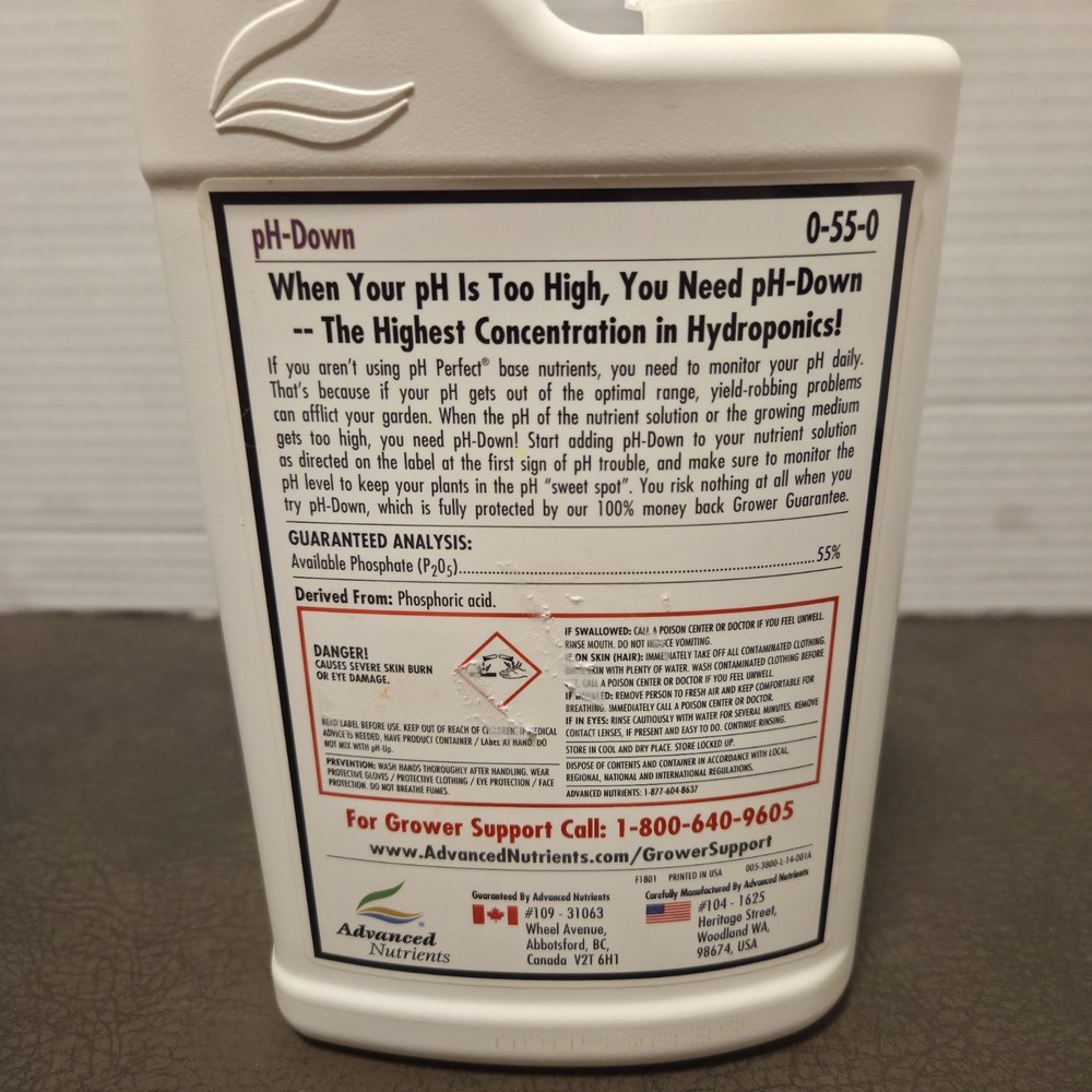 Advanced Nutrients Ph Down 1 Liter 0-55-0 concentrated liquid
