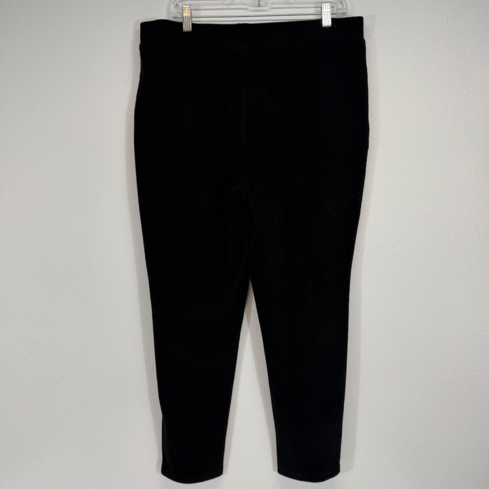 Quacker Factory Classic Soft Corduroy Pull On Stretch Black Pocket Pants L
