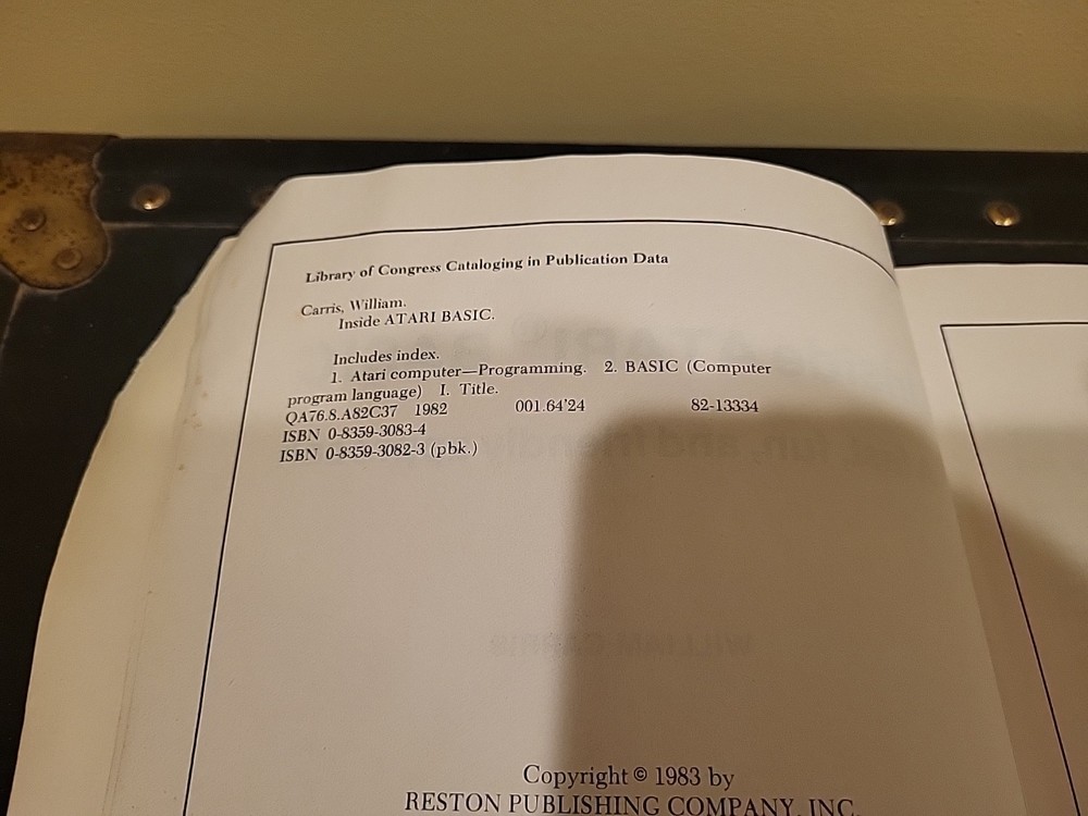 INSIDE ATARI BASIC By Bill Carris Atari Vintage Manual 400/800/XL/XE Preowned