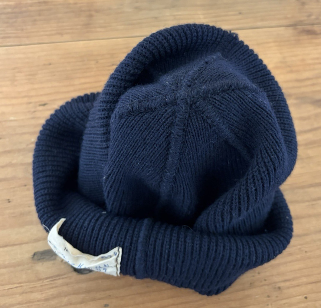 VINTAGE 1960s USN WATCH CAP VIETNAM WAR NAVY MILITARY WOOL KNIT NAVY BLUE BEANIE