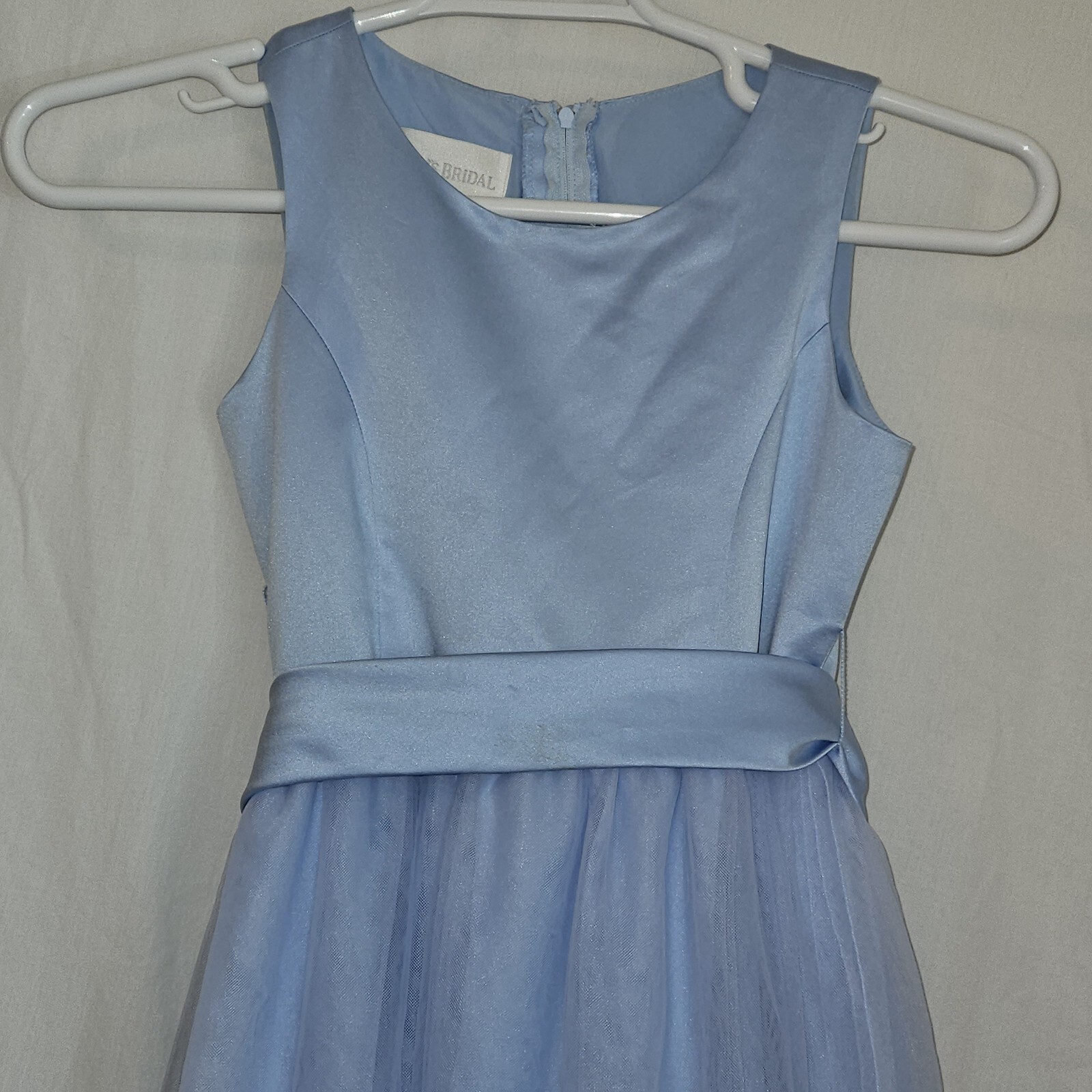 David’s Bridal Flower Girl Formal Dress Light Blue with Bow Youth Size 10 NEW
