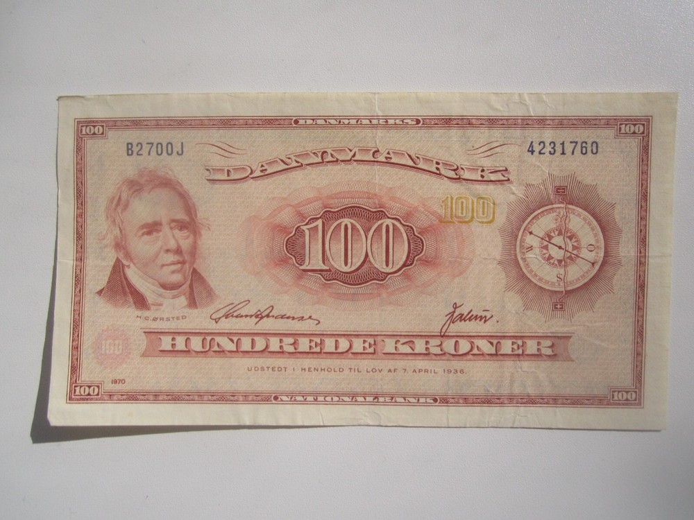 SUFFIX OJ 1970 REPLACEMENT NOTE DENMARK 100 KRONER