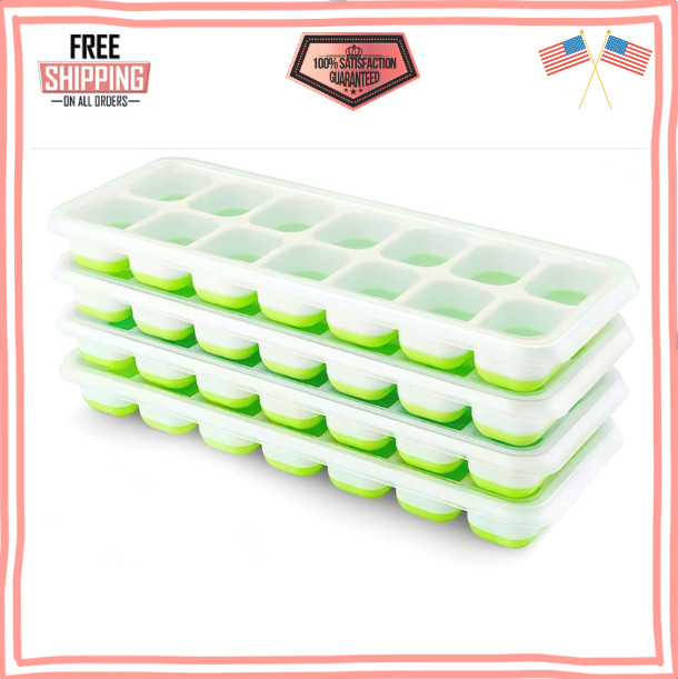 Ice Cube Tray with Lid, 4 Pack Durable Stackable Ice Cube Trays for Freezer with